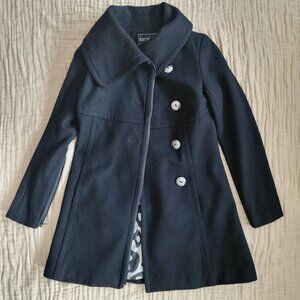 Women's Fleet Street Black Classic Asymmetrical Wool-Blend Coat (Size X-Small)